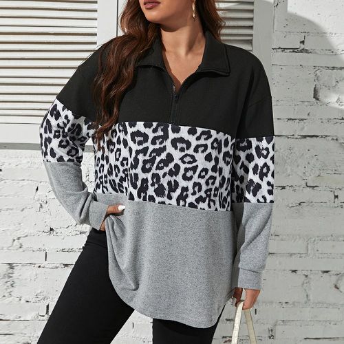 T-shirt léopard à blocs de couleurs zippé - SHEIN - Modalova