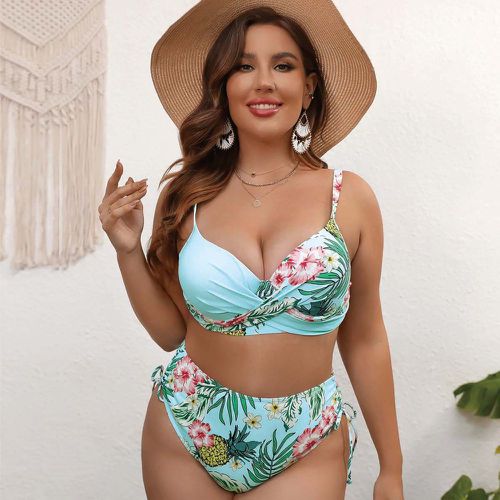 Bikini à imprimé tropical croisé push-up taille haute - SHEIN - Modalova