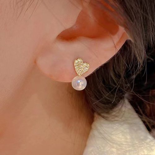 Boucles d'oreilles à strass cœur & à perles - SHEIN - Modalova