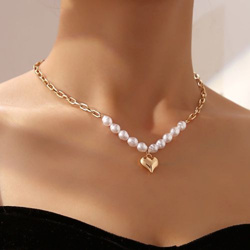 Collier à fausse perle à pendentif cœur - SHEIN - Modalova