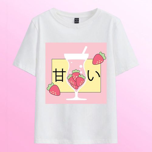 T-shirt japonais & à imprimé fraise - SHEIN - Modalova