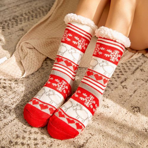 Chaussettes duveteuses Noël flocon de neige & à motif de renne - SHEIN - Modalova