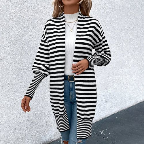 Cardigan à rayures manches bouffantes ouvert - SHEIN - Modalova