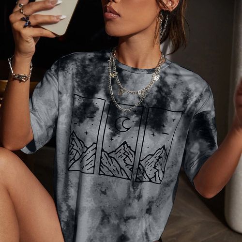 T-shirt à imprimé montagne et lune tie dye - SHEIN - Modalova