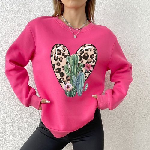 Sweat-shirt à imprimé cactus et cœur à doublure thermique - SHEIN - Modalova