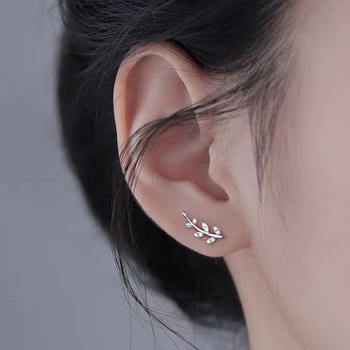 Clous d'oreilles zircone cubique à détail feuille - SHEIN - Modalova