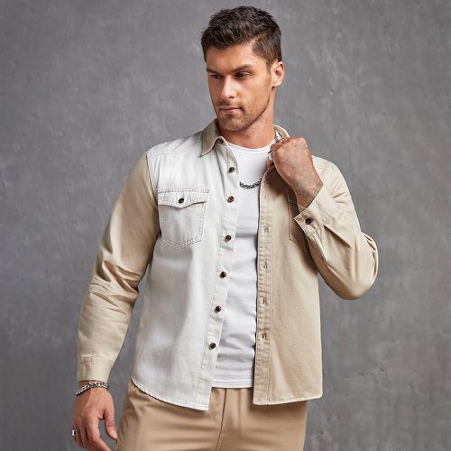 Chemise en jean bicolore à poche à rabat (sans t-shirt) - SHEIN - Modalova