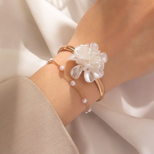 Bracelet ouvert fleur & à fausse perle - SHEIN - Modalova