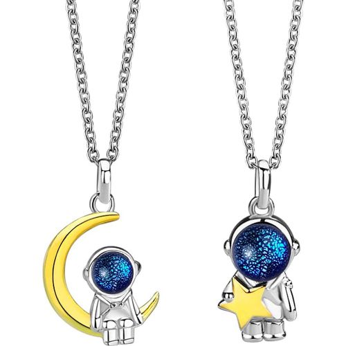 Pièces Collier avec pendentif couple argent astronaute - SHEIN - Modalova