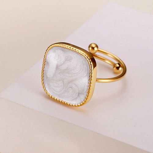 Pièce Bague De Fiançailless Élégante De Luxe En Acier Inoxydable Réglable De Perle De Faux Sablé Liquide En Forme Carrée, Cadeau - SHEIN - Modalova