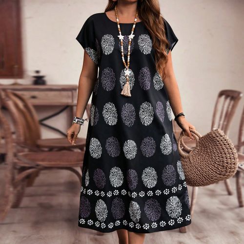 Robe longue maxi imprimée style vacances d'été avec manches chauve-souriss grande taille, pour festival champêtre, robe de plage, robe d'été, te - SHEIN - Modalova