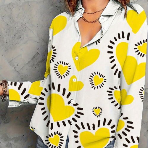 Nouvelle blouse printanière et estivale, ample, à col lavallière, manches longues, motif cœur romantique, décontractée et douce. Cadeau pour les - SHEIN - Modalova