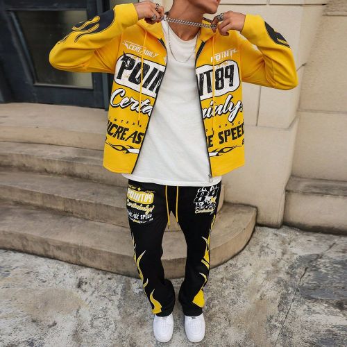 Pièces Ensemble veste zippée à capuche avec imprimé lettres et pantalon à cordon de serrages - SHEIN - Modalova