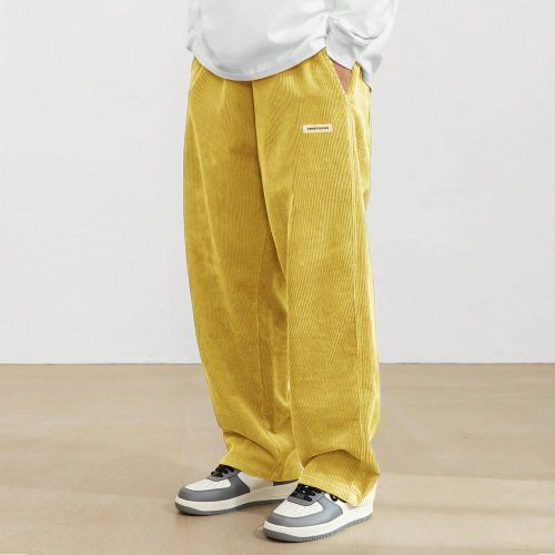 Pantalon en velours côtelé amples avec détail de lettre appliquée - SHEIN - Modalova