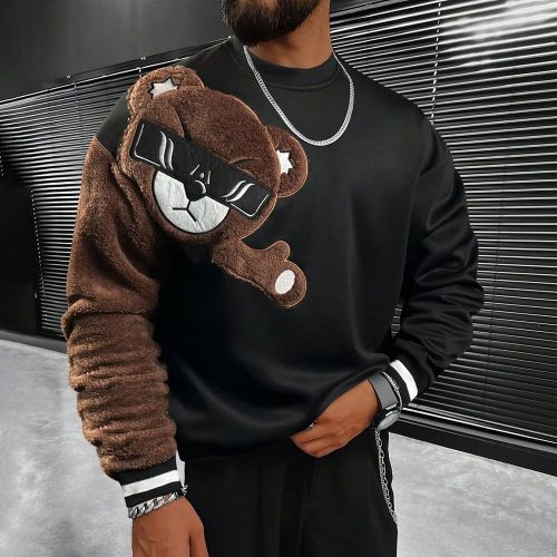 Sweat à manches longues décontracté coupe larges avec motif ours - SHEIN - Modalova