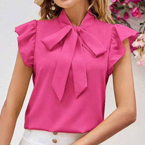 Blouse jaune à manches courtes avec nœud papillon devant - SHEIN - Modalova