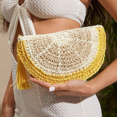 Sacs à mains, sacs en paille, mode, élégant, simple, personnalisé, polyvalent, forme de citron, forme de fruit, pour la plage, les vacances, les j - SHEIN - Modalova