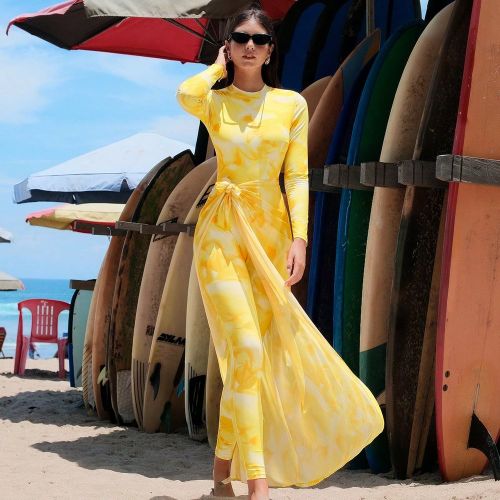 Ensemble 2 pièces d'été: Maillot de bain 1 pièce à fermeture éclair au dos avec imprimé aléatoire, col rond, manches courtes & Robe de plage. - SHEIN - Modalova