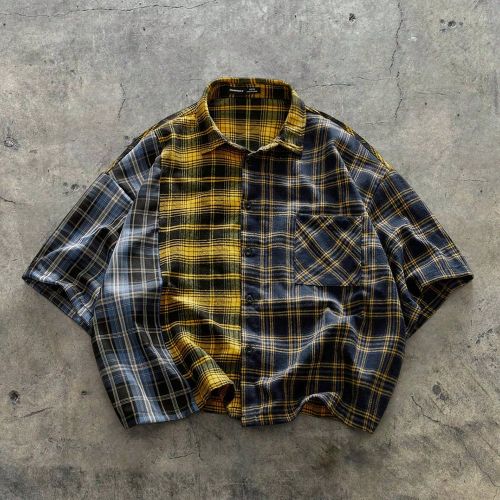 Chemise de mode simple à couleur contrastée à carreauxs, mode streetwear - SHEIN - Modalova