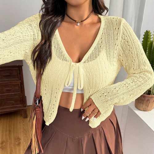 Cardigan léger en mélange de lin de couleur unie grande taille pour le printemps/été - SHEIN - Modalova