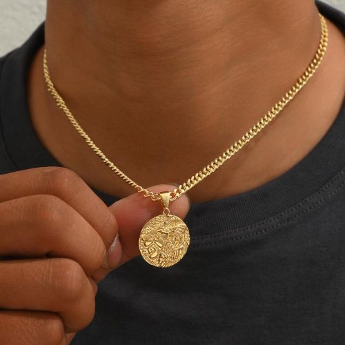 Lion Détail À Breloque Ronde Collier , Pour Bijou Cadeau Et Fête - SHEIN - Modalova