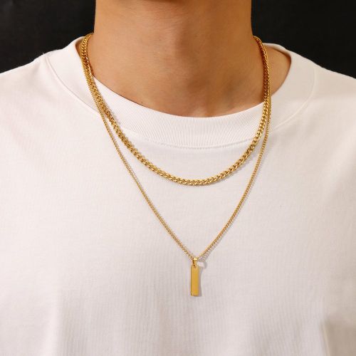 Homme 2 pièces/set Collier Avec Pendentif rectangle - SHEIN - Modalova