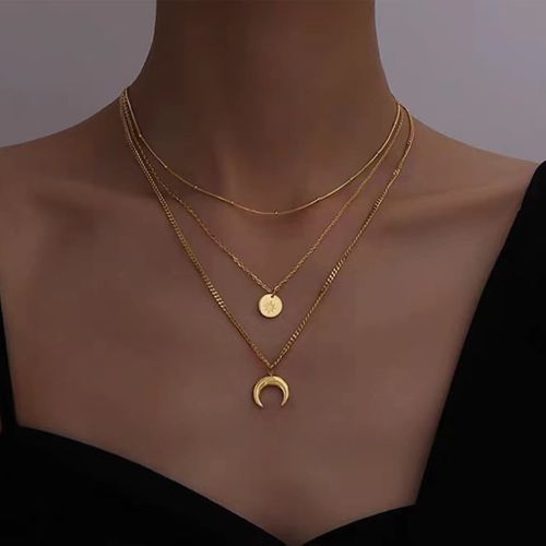 Multicouche Collier Avec Étoile Et Lune Pendentifs , Élégant Et Élégant Collier En Acier Inoxydable - SHEIN - Modalova
