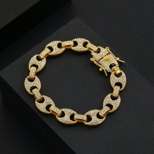 Pièce De Bracelet De Grain De Café Hip-hop Doré Personnalisé À Strass, Adapté Pour Un Port Quotidien Par Les s Et Les Femmes - SHEIN - Modalova