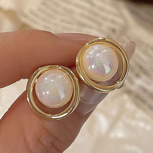 Paire Boucles d'oreilles clous asymétriques géométriques minimalistes avec faux perle - SHEIN - Modalova