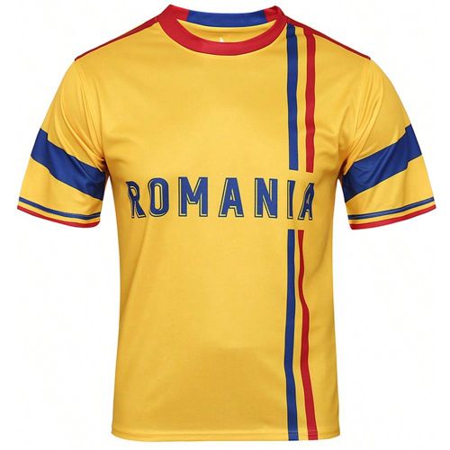 Pièce Maillot de football de Roumanies, style Blokecore, chemise à manches courtes, Top de football confortable convenant pour les matchs d'équipe, - SHEIN - Modalova