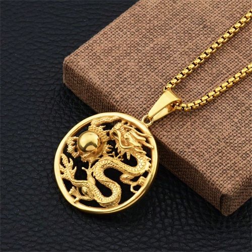 Collier pendentif dragon design creux vintage, bijou porte-bonheur chinois cadeaus - SHEIN - Modalova
