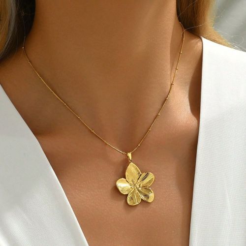 Pièce Collier pendentif grande fleur en acier inoxydable plaqué or 18 caratss, convient pour le port quotidien et en cadeau pour la Saint-Valentin - SHEIN - Modalova