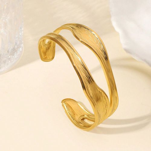Pièce Bracelet rigide ajustable en acier inoxydable de conception de niche, délicat, minimaliste, asymétrique et texturé, à la mode - SHEIN - Modalova