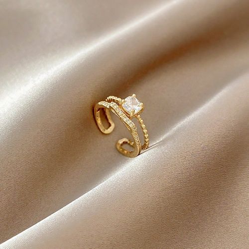 Pièce Bague exclusive rétro style européen et américain, à double couche de pierres en cubic zirconia cubique, avec une sensation luxueuse - SHEIN - Modalova