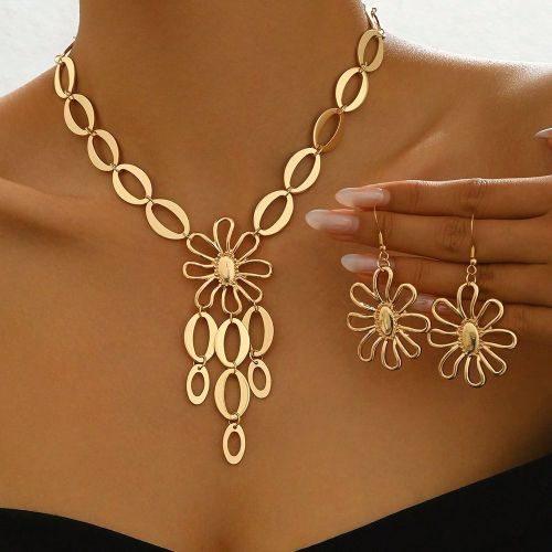 Pièces/Set Collier pendentif à fleur métallique larme à franges, Saint-Valentin - SHEIN - Modalova