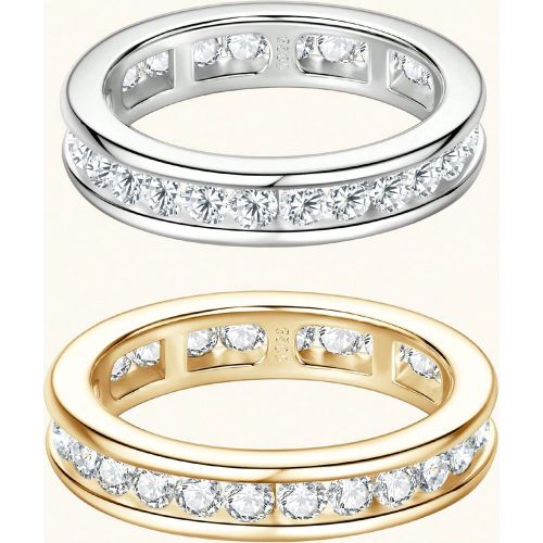 Pièce Bague en 925 à rainure de 2,5 mm avec moissanite ronde, bague de mariage classique et à la mode, bague corps entier, la brillante moissanite - SHEIN - Modalova