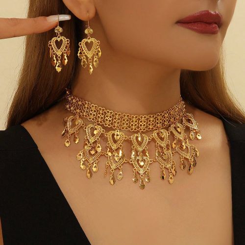 Pièces/Ensemble Vintage de Collier et Boucles d'Oreilles de Luxe en Forme de cœur Creuxs, Convient pour les Fêtes, les Galas, les Cadeaux, et le Po - SHEIN - Modalova