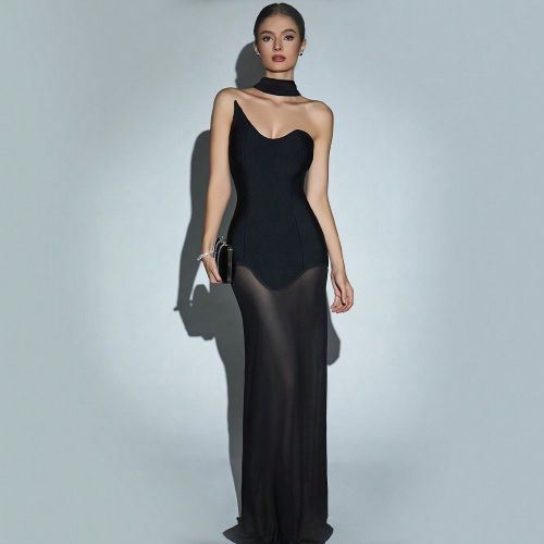 Robe unicolore pour la Saint-Valentin Robe moulante Robe bandage Robe maxi sans bretelles en maille, Sexy dos nu, Transparente, Robe de soirée de cé - SHEIN - Modalova