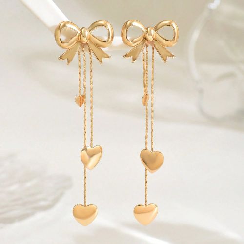 Paire de boucles d'oreilles avec nœud en forme de cœur et franges au niveau de la clavicule, cadeau pour la Saint-Valentin - SHEIN - Modalova