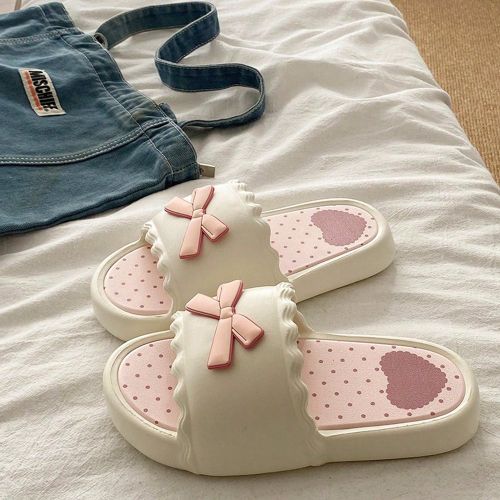 Nouvelles mules Printemps/Été 2025, sandales en plastique avec nœud papillon rose, mules plates d'été pour la maison - SHEIN - Modalova