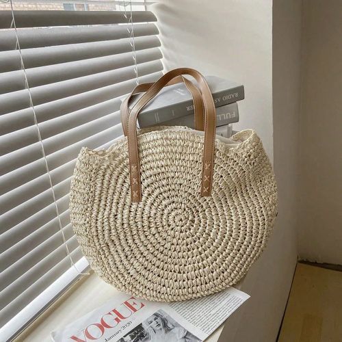 Sacs de paille ronds d'étés, sac à bandoulière en rotin, sacs de plage tressés faits main pour les voyages, grand sac fourre-touts - SHEIN - Modalova