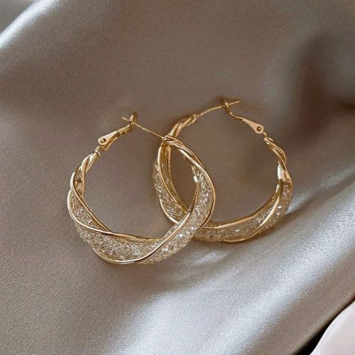 Paire de boucles d'oreilles créoles en cuivre avec zirconium géométrique doré et torsadé, style élégant - SHEIN - Modalova