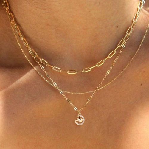 Pièces/set Collier pendentif minimaliste à la mode avec épingle asymétrique et chaîne géométrique superposée, avec des éléments d'étoile et - SHEIN - Modalova