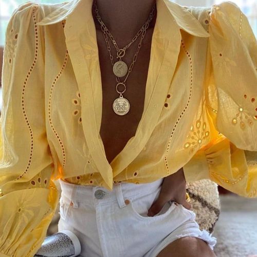 Vaiaye s D'été Couleur Unie Tenues De Vacances Bohème Blouse Broderie Ajourée Convenant Pour Les Vacances, Le Port Quotidien - SHEIN - Modalova