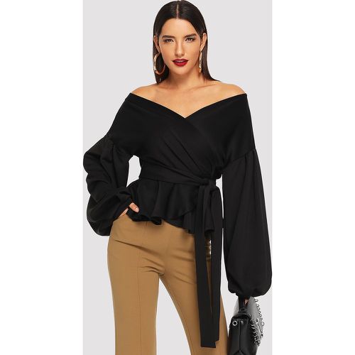 Blouse péplum cache-cœur avec manches bouffantes - SHEIN - Modalova