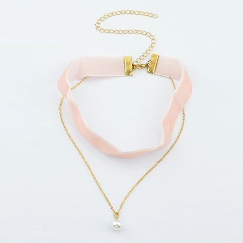 Collier ras de cou en velours avec perle - rose - SHEIN - Modalova