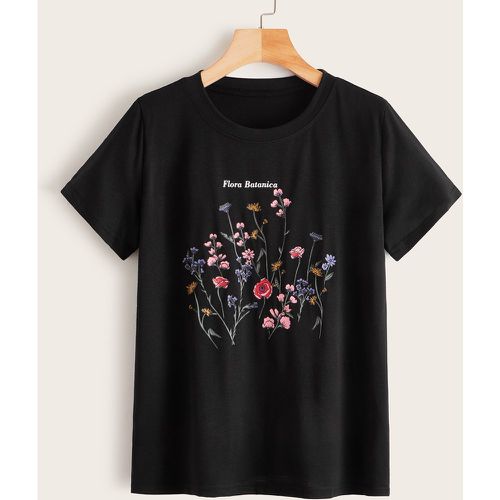T-shirt avec imprimé lettres et floral - SHEIN - Modalova