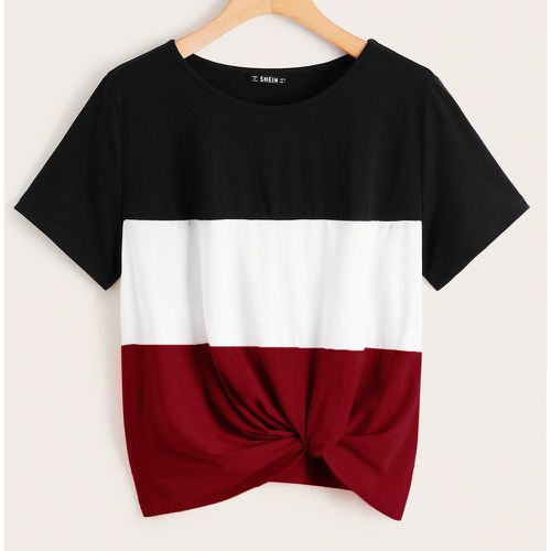 T-shirt avec blocs de couleurs et nœud - SHEIN - Modalova