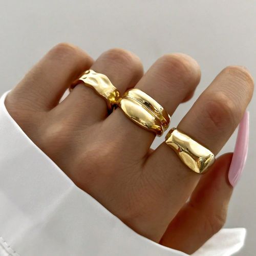 Pièces Ensemble de bagues ouvertes géométriques vintage à cercle et bague liquide asymétrique, bijoux charmants convenant pour les s, les fêtes - SHEIN - Modalova