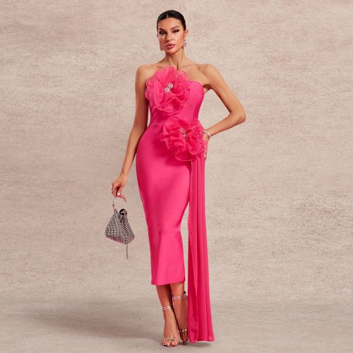 Robe de soirée longue en tulle à imprimé floral et strass, robe de fête, robe de mariée, tenue de cérémonie, robe pour invité de mariage - SHEIN - Modalova